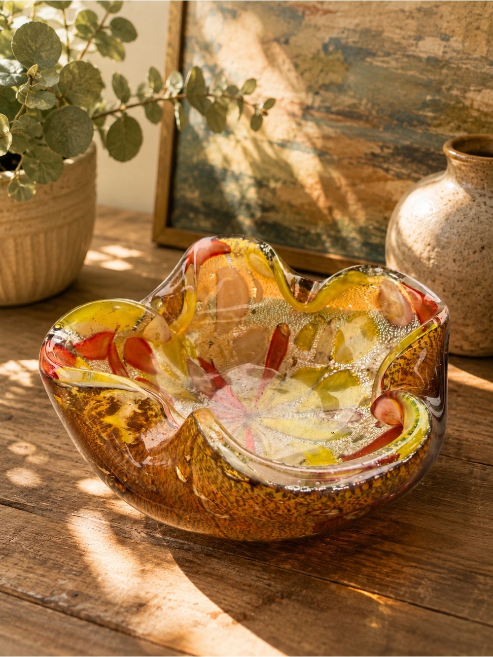 Vintage Murano Style Aventurine Glass Bowl